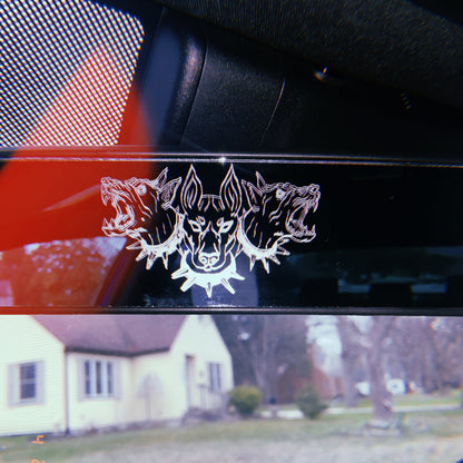Three-Headed Dog Engraved Clip on Mirror